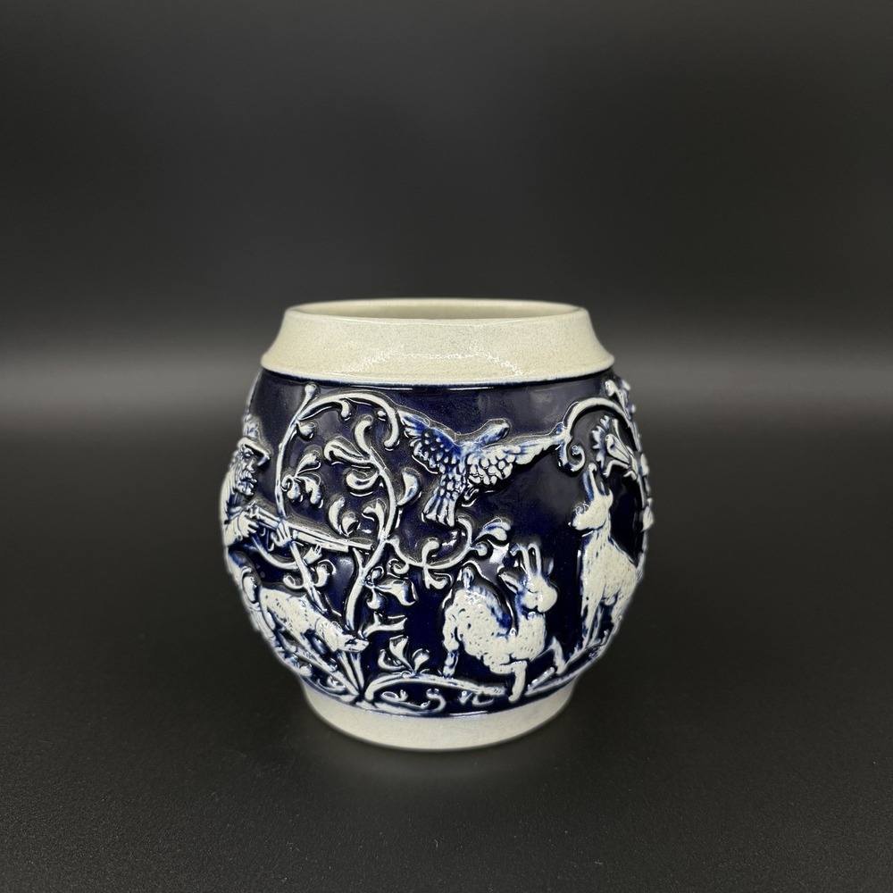 Original Gerzit West Germany Cobalt Blue Relief Hunting Beer Stein Mug - Picture 2 of 8